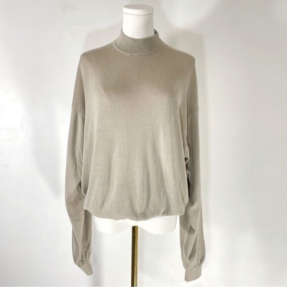 Pronto Uomo Silk Blend Beige Mock Neck with Cinched Waist/Hem Sweater Size L - Picture 1 of 9